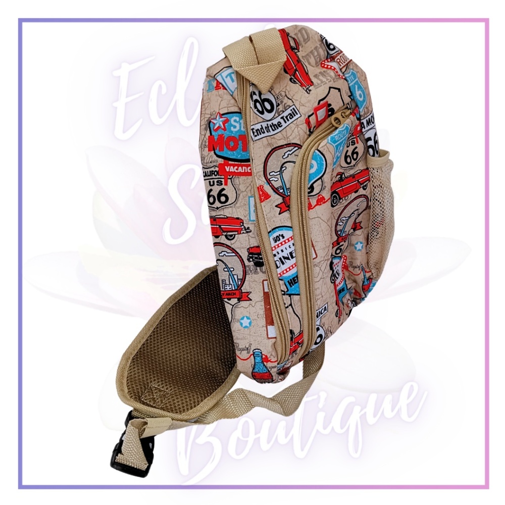 Unique Route 66 Print, Traditional Sling Backpack.Functional Zippered P… - Picture 2 of 16